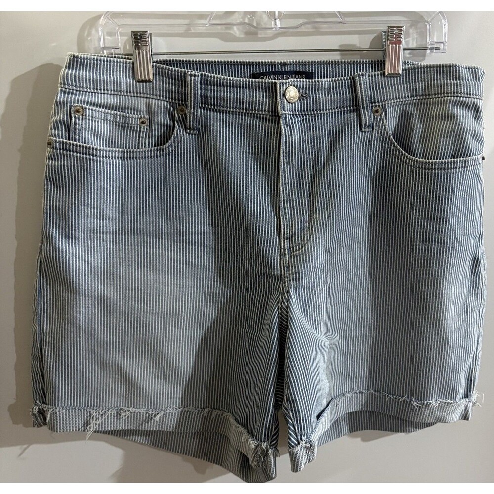 Calvin Klein Jeans Women's Size 12 Blue White Striped Denim Cut-Off Shorts